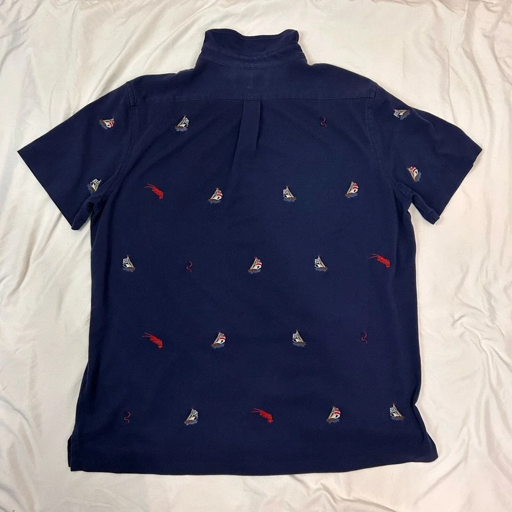 Ralph Lauren Oxford Knit Polo Men's XL Sailing Shirt All Over Print Navy Blue RL